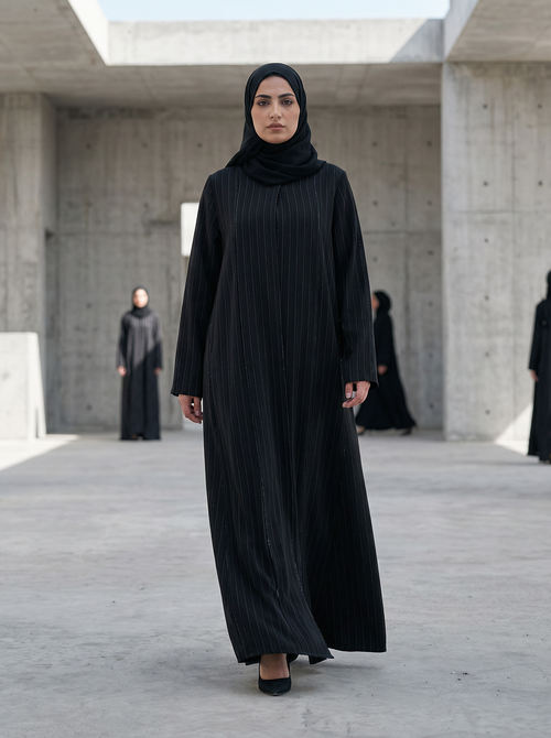 Pinstripe Textured premium Abaya with Subtle Shimmer Detailing