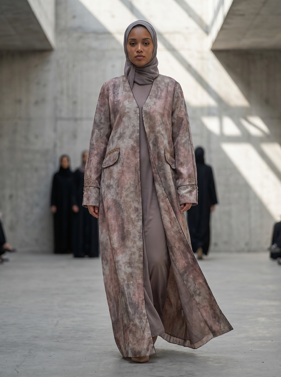 Blush Beige Floral Textured Abaya
