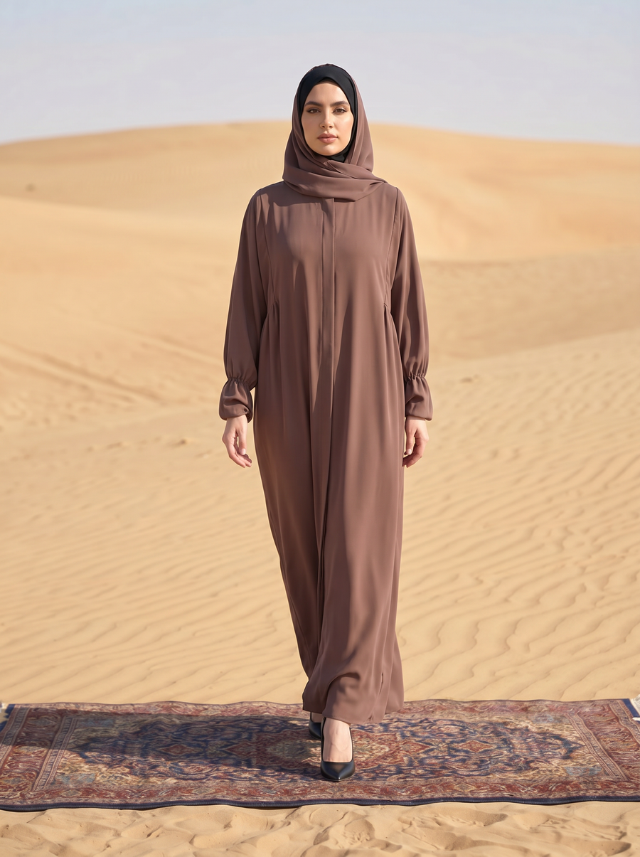 Embroidered Brown Abaya Set