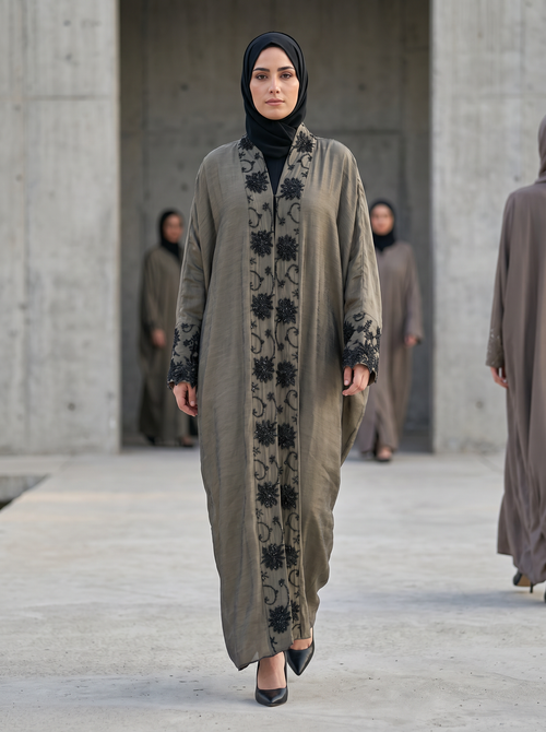 Premium Hand Beaded Floral Open Abaya