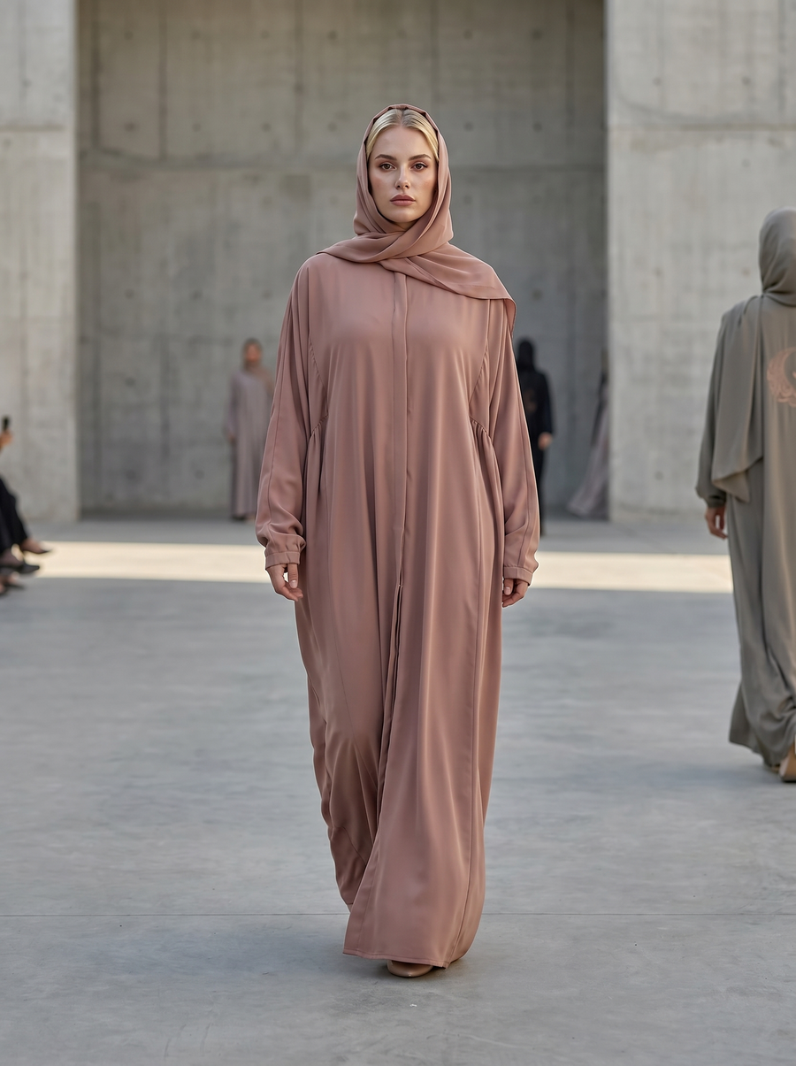 Signature Embroidered Pale Taupe Abaya Set