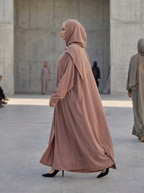 Signature Embroidered Pale Taupe Abaya Set – hover image