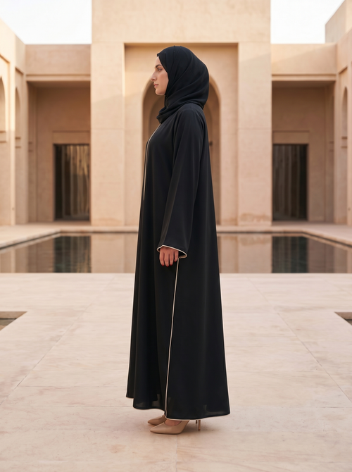 Classic Abaya with Contrast Piping – hover image