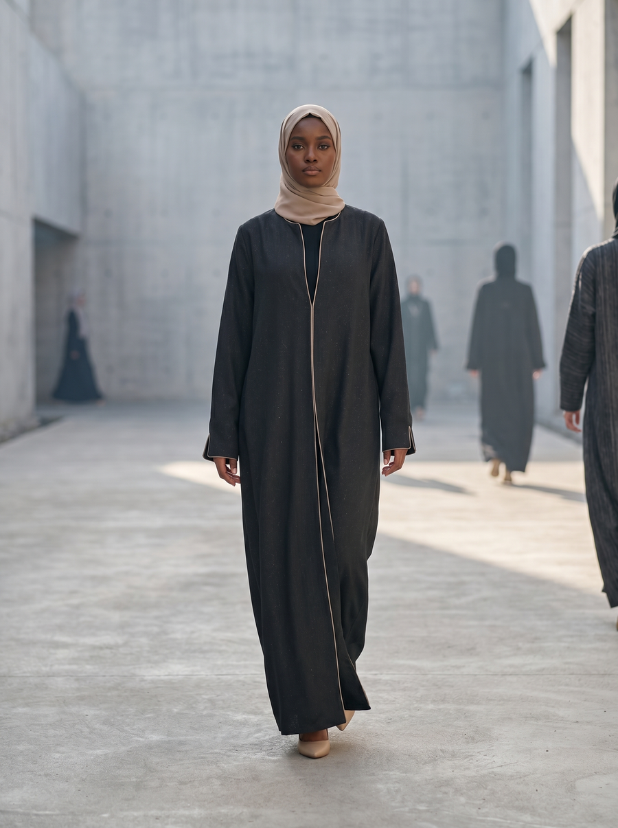 Minimal Textured Jacquard Dark Abaya