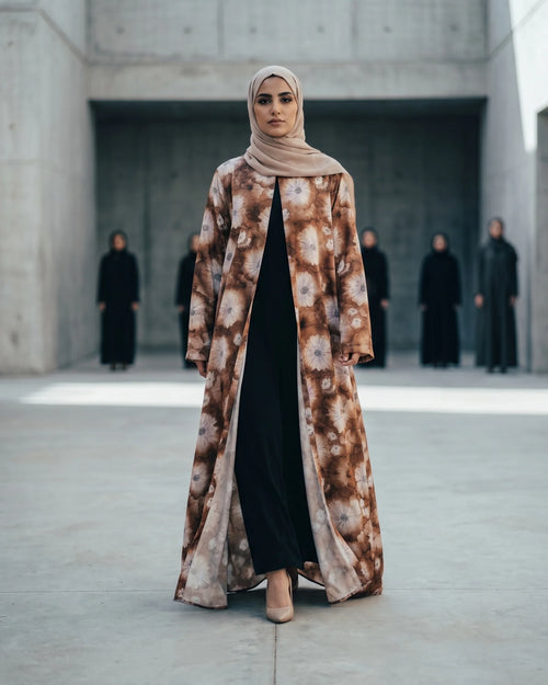 Bloom Brown Floral Crepe Open Abaya