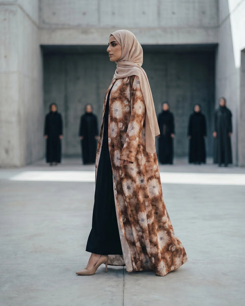 Bloom Brown Floral Crepe Open Abaya – hover image