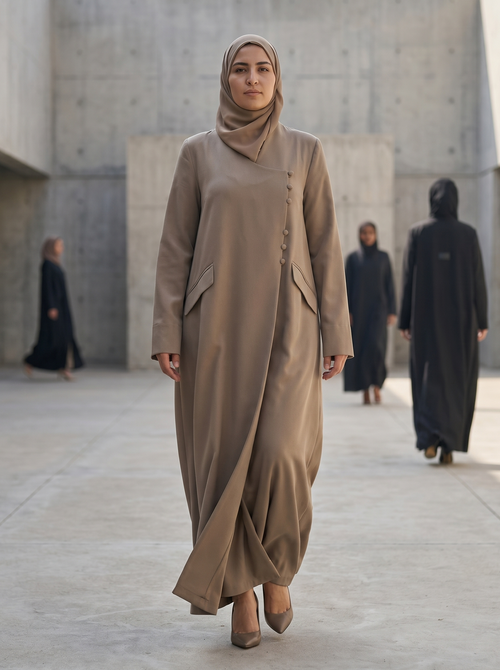 Structure Abaya with Asymmetric Button Detail