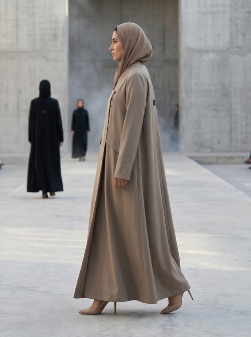 Structure Abaya with Asymmetric Button Detail – hover image
