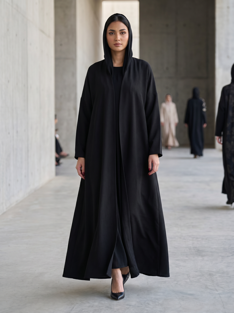 Eclipse Noir Abaya with Back Flora Shadow Print