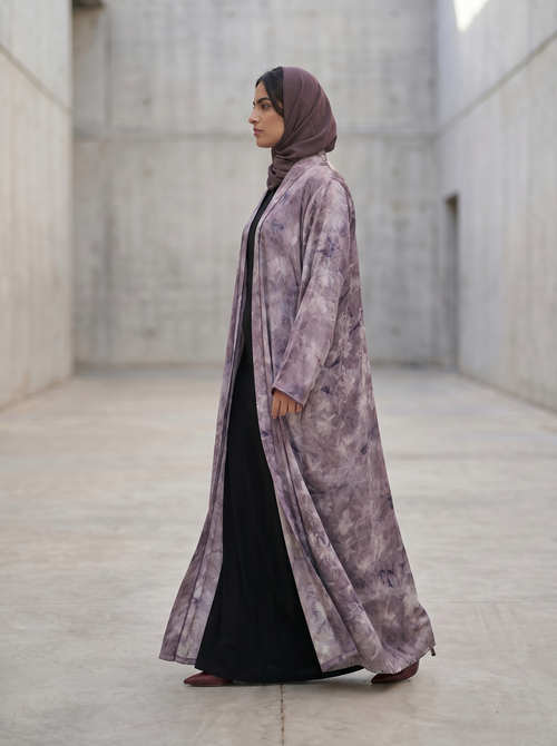 Garden Floral Printed Lightweight Open Abaya – hover image
