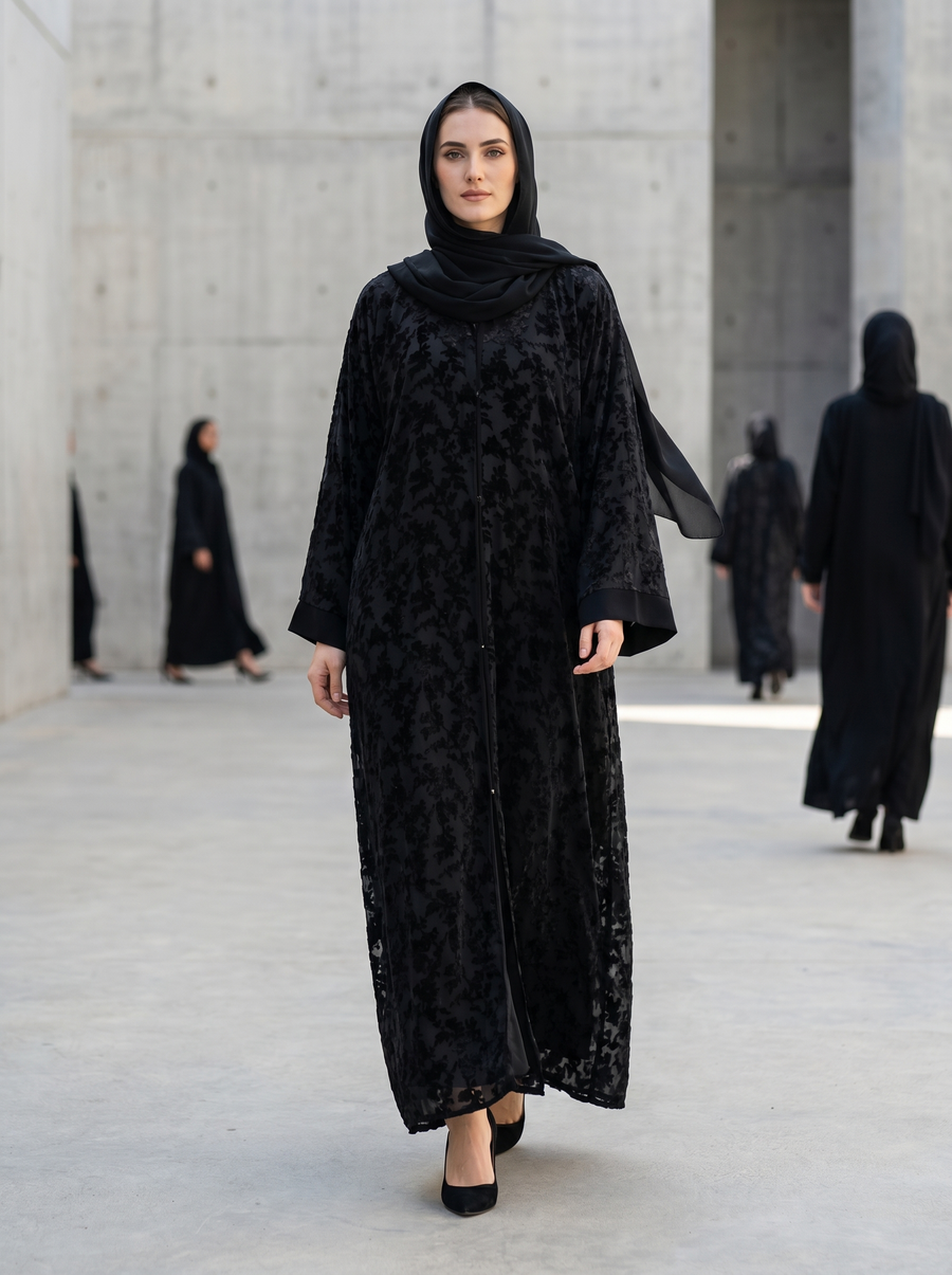 Classic Abaya with Velvet Floral Texture