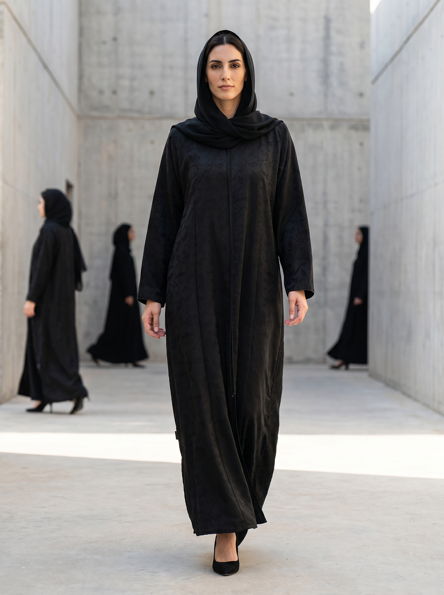 Premium Abaya with Embossed Petal Motif