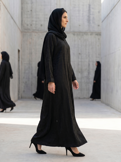 Premium Abaya with Embossed Petal Motif – hover image