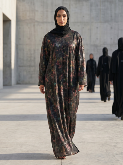Premium Abaya with Abstract Multi-color Print