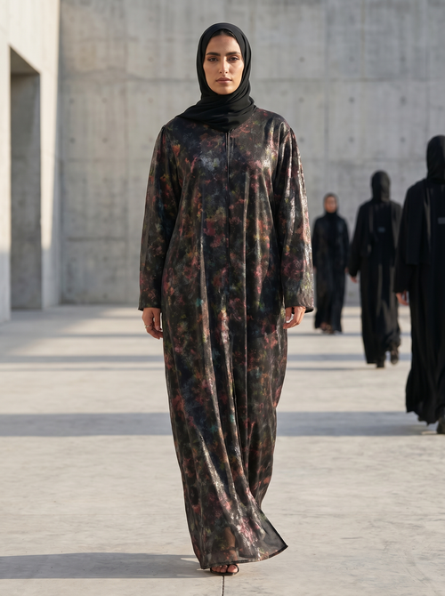 Premium Abaya with Abstract Multi-color Print
