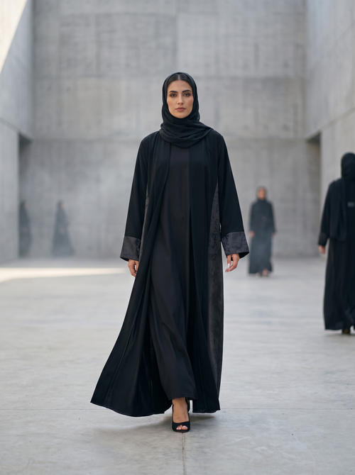 Premium Open Abaya with Contrast Panel Insets