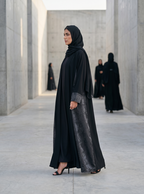 Premium Open Abaya with Contrast Panel Insets – hover image