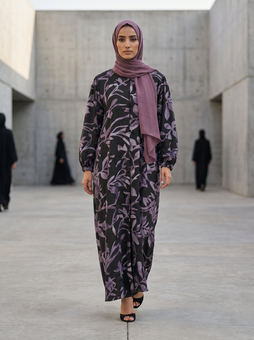 Printed Abaya with Leaf Motif