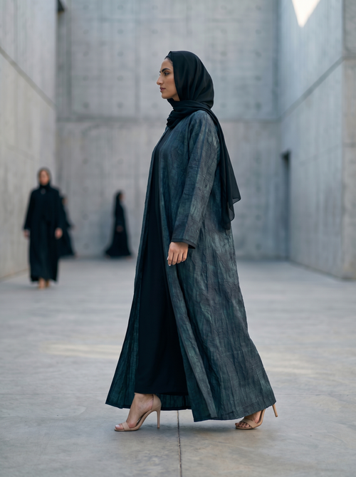 Open Abaya with Forest Texture Print – hover image