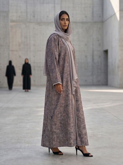 Open Abaya with Cracked Marble Print