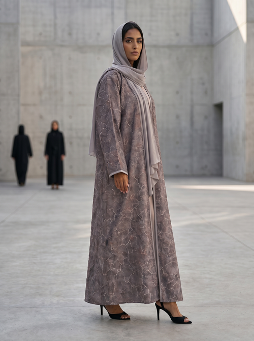 Open Abaya with Cracked Marble Print – hover image