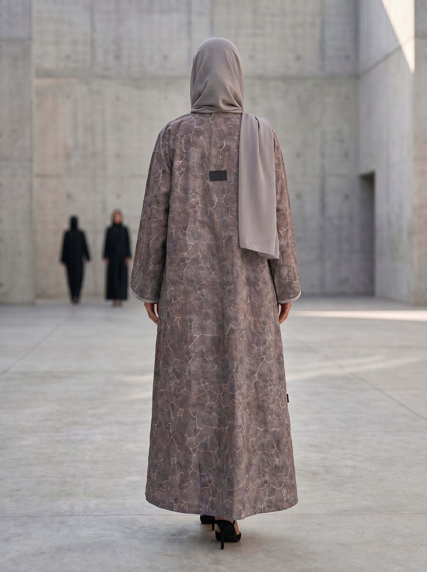 Open Abaya with Cracked Marble Print