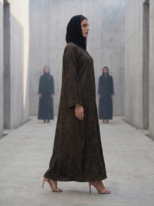 Textured Abaya with Subtle Geometric Pattern – hover image