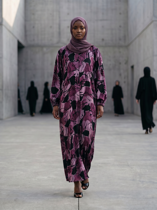 Printed Abaya with Bold Floral Brushwork