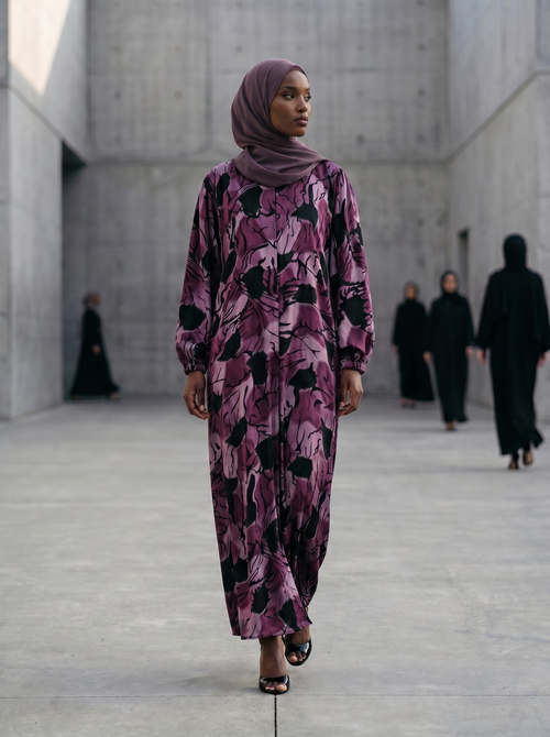 Printed Abaya with Bold Floral Brushwork – hover image