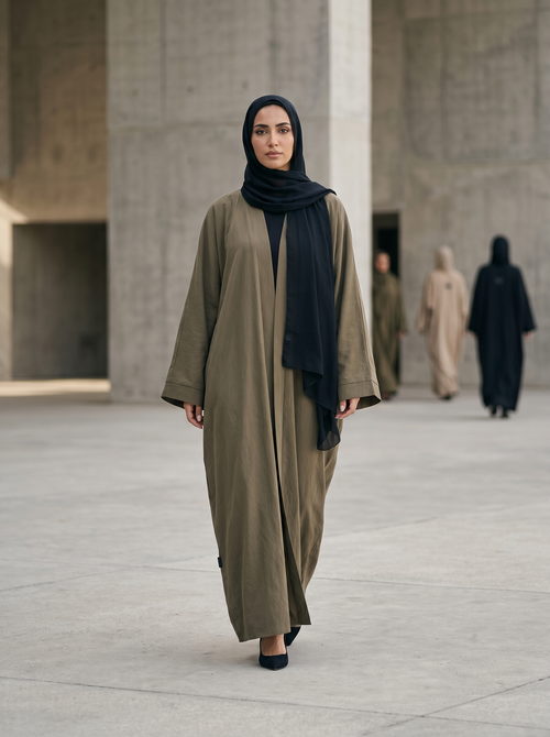 Classic Open Abaya with Piping Detail