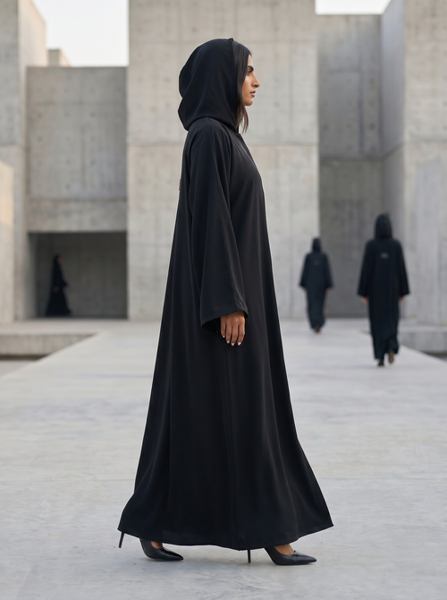 Matte Satin Black Hooded Abaya – hover image