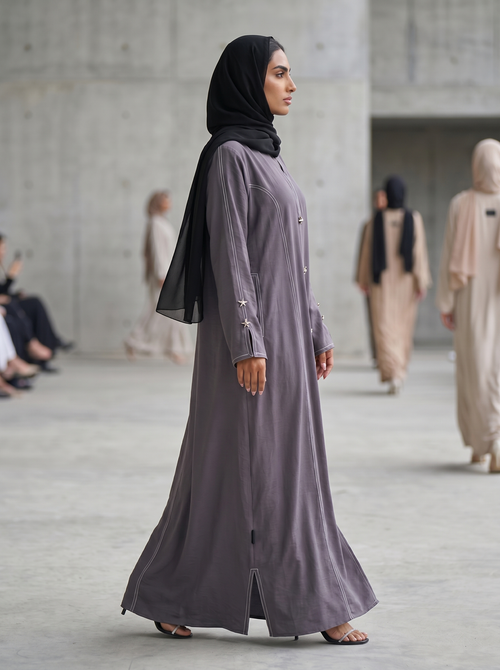 Stitch-Detail Abaya with Front Button Accents – hover image