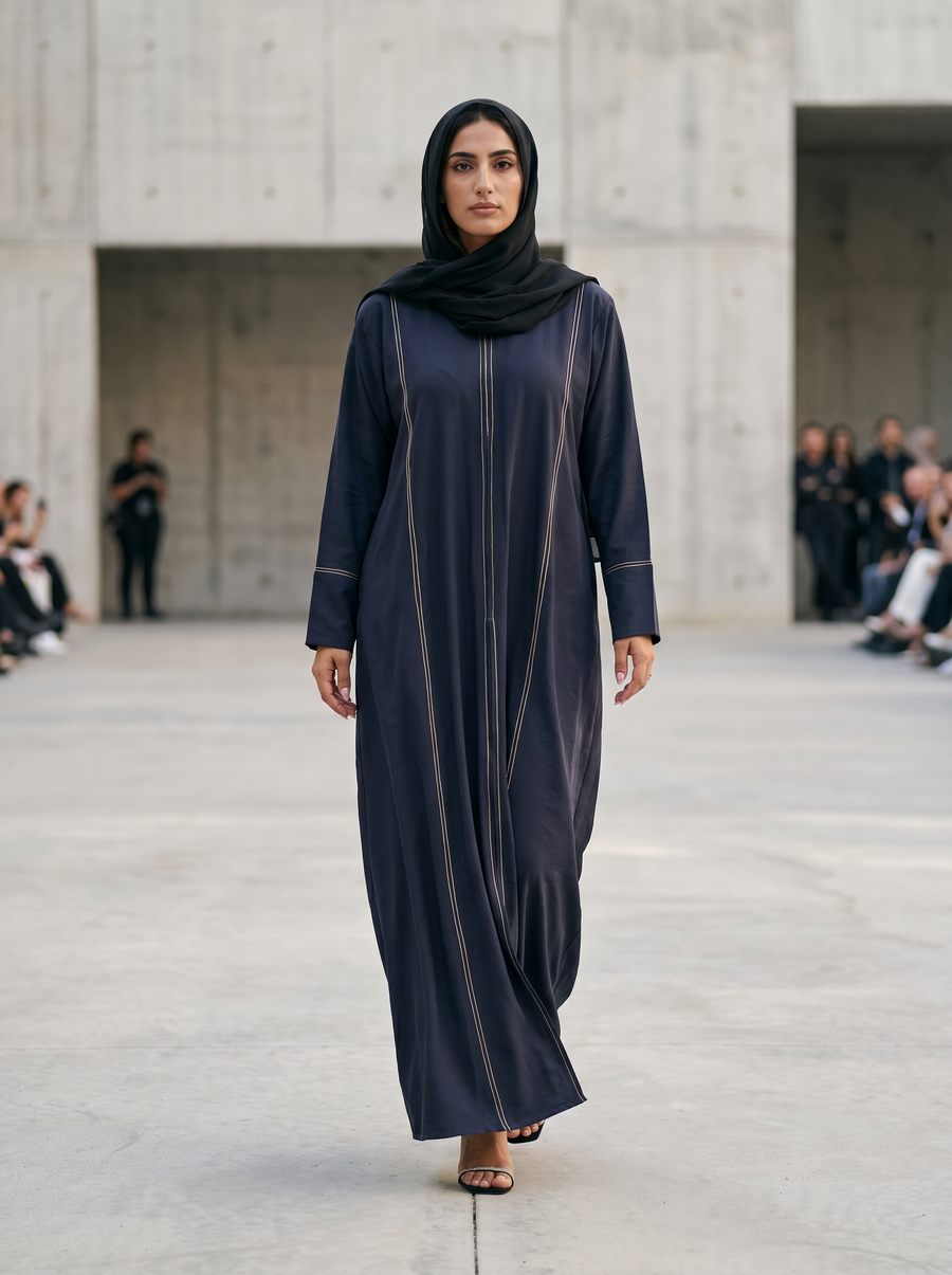 Stitch-Detail Comet Abaya with Front Button Accents