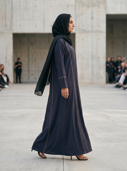 Stitch-Detail Comet Abaya with Front Button Accents – hover image