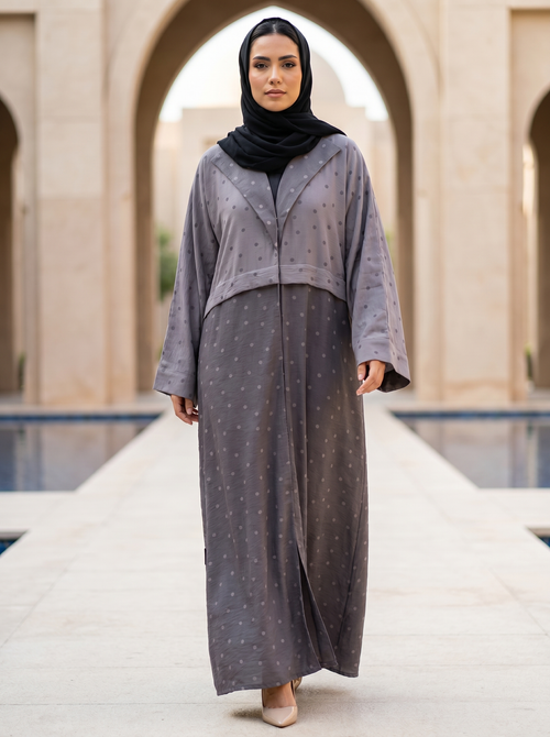 Polka Dot Abaya with Oversized Collar