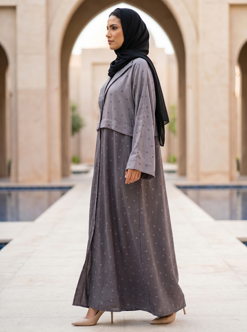 Polka Dot Abaya with Oversized Collar – hover image