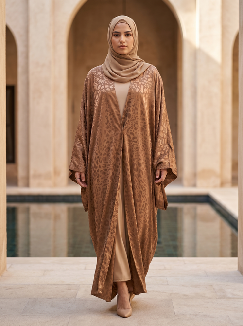 Kimono Style Desert Ember Textured Abaya
