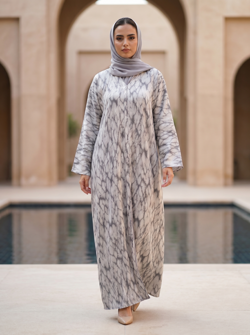 Modern Marble Design Open Abaya with Soft Drape