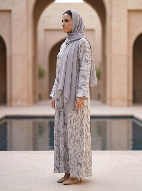 Modern Marble Design Open Abaya with Soft Drape – hover image