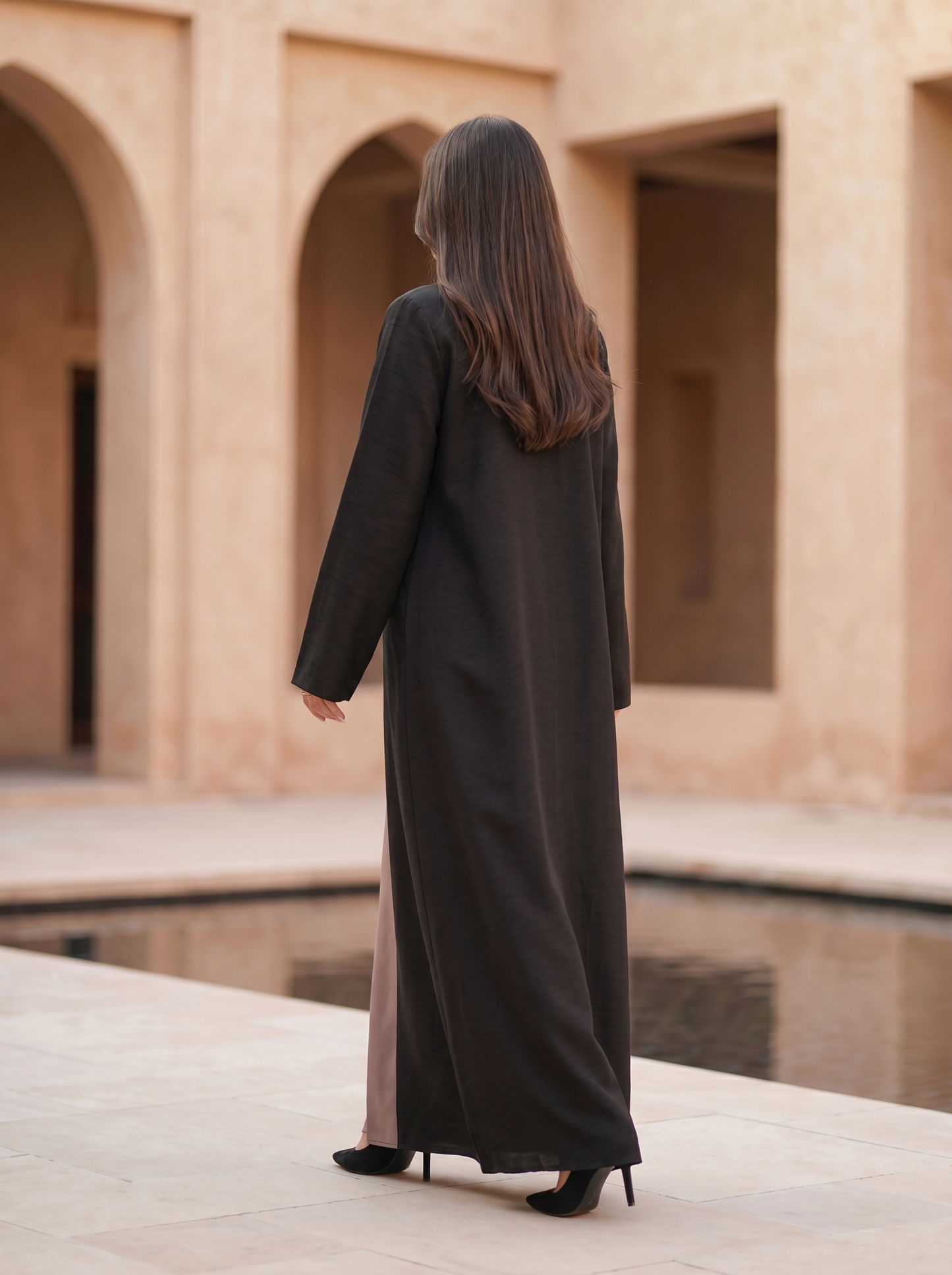 Asymmetrical Rose-Panel Abaya with Floral Handwork