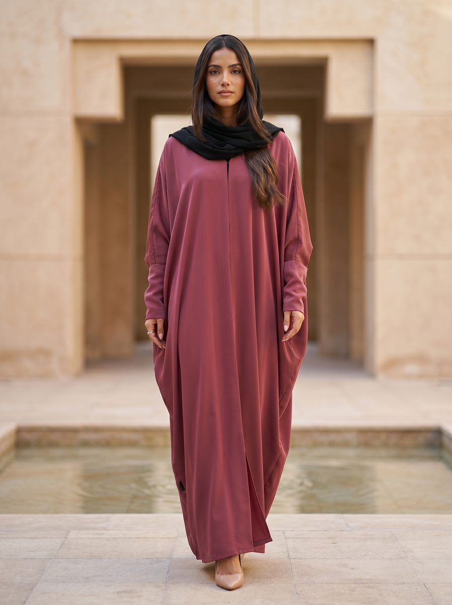 Modern Loose-Cut Red Abaya with Sculpted Draping
