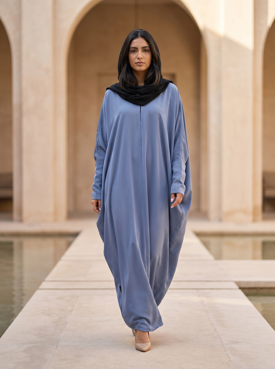 Modern Loose-Cut Blue Abaya with Sculpted Draping