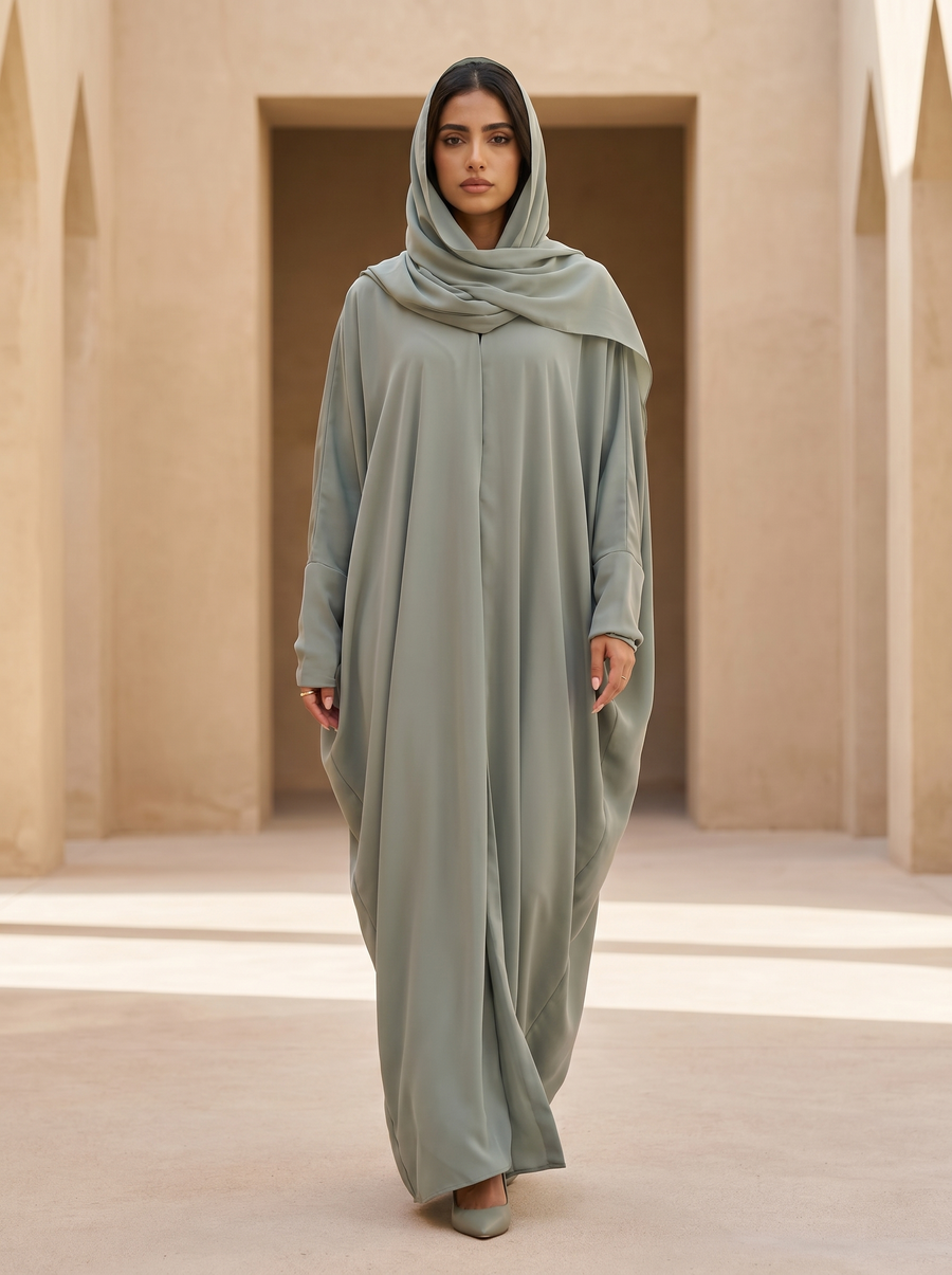 Modern Loose-Cut Mint Green Abaya with Sculpted Draping