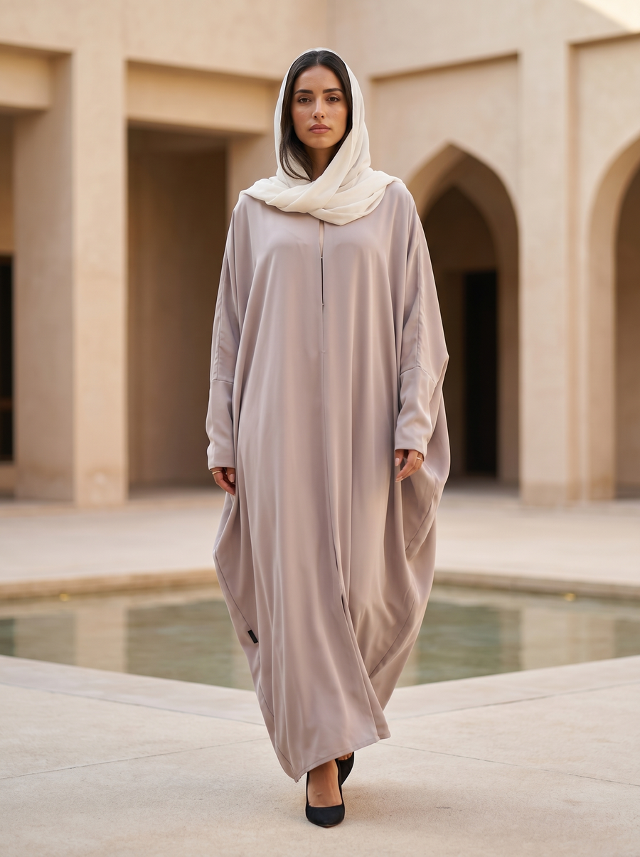 Modern Loose-Cut Gray Abaya with Sculpted Draping