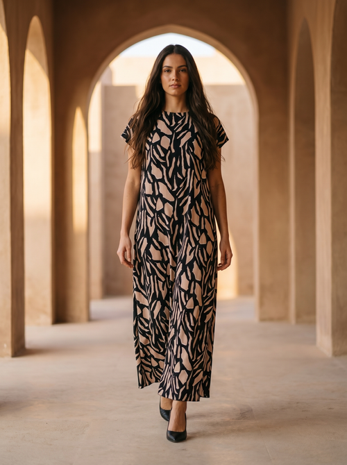 Sand & Noir Abstract Printed Dress