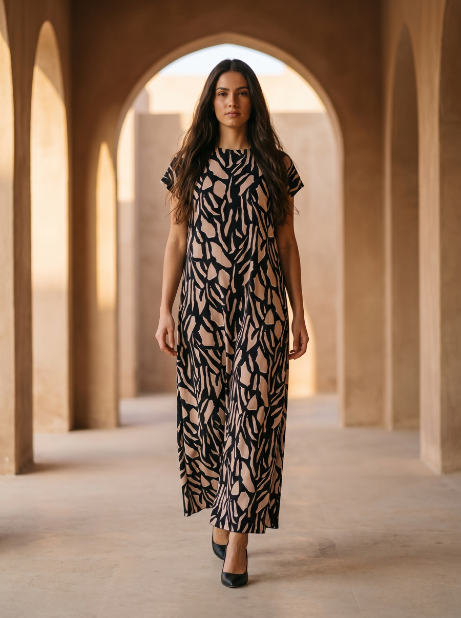 Sand & Noir Abstract Printed Dress