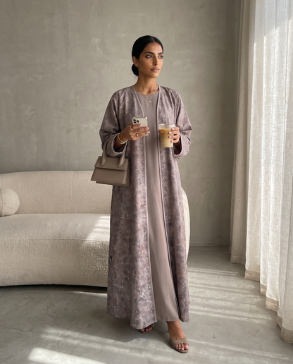 Open Abaya with Cracked Marble Print