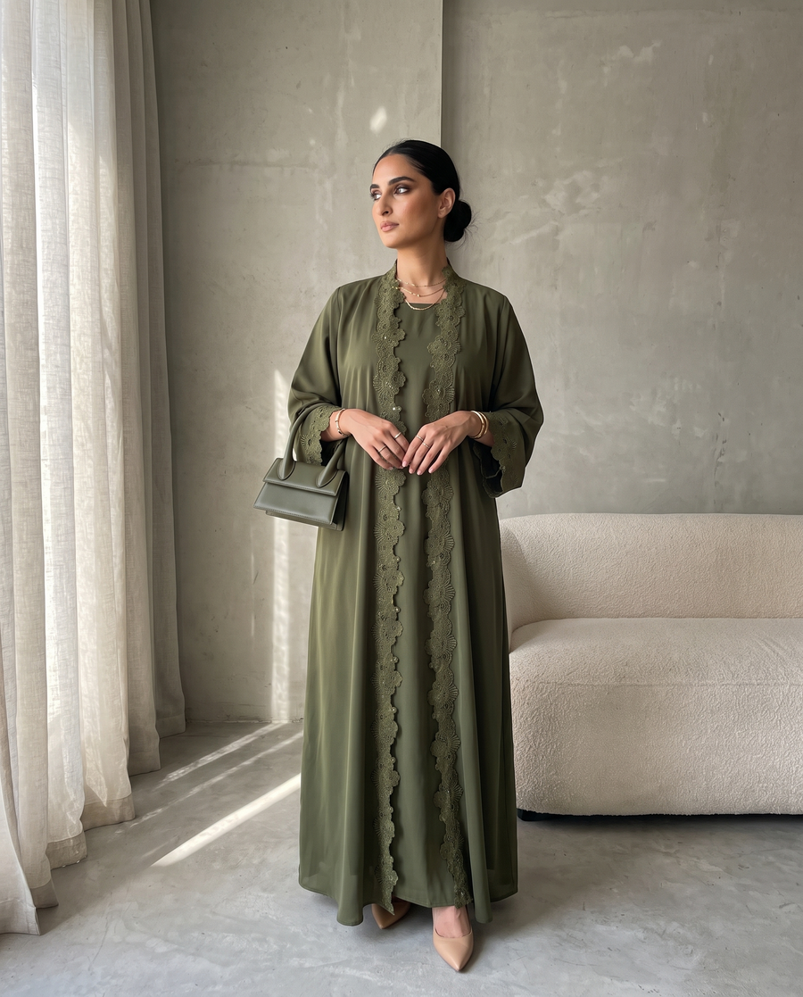 Olive Grace Lace Abaya Set
