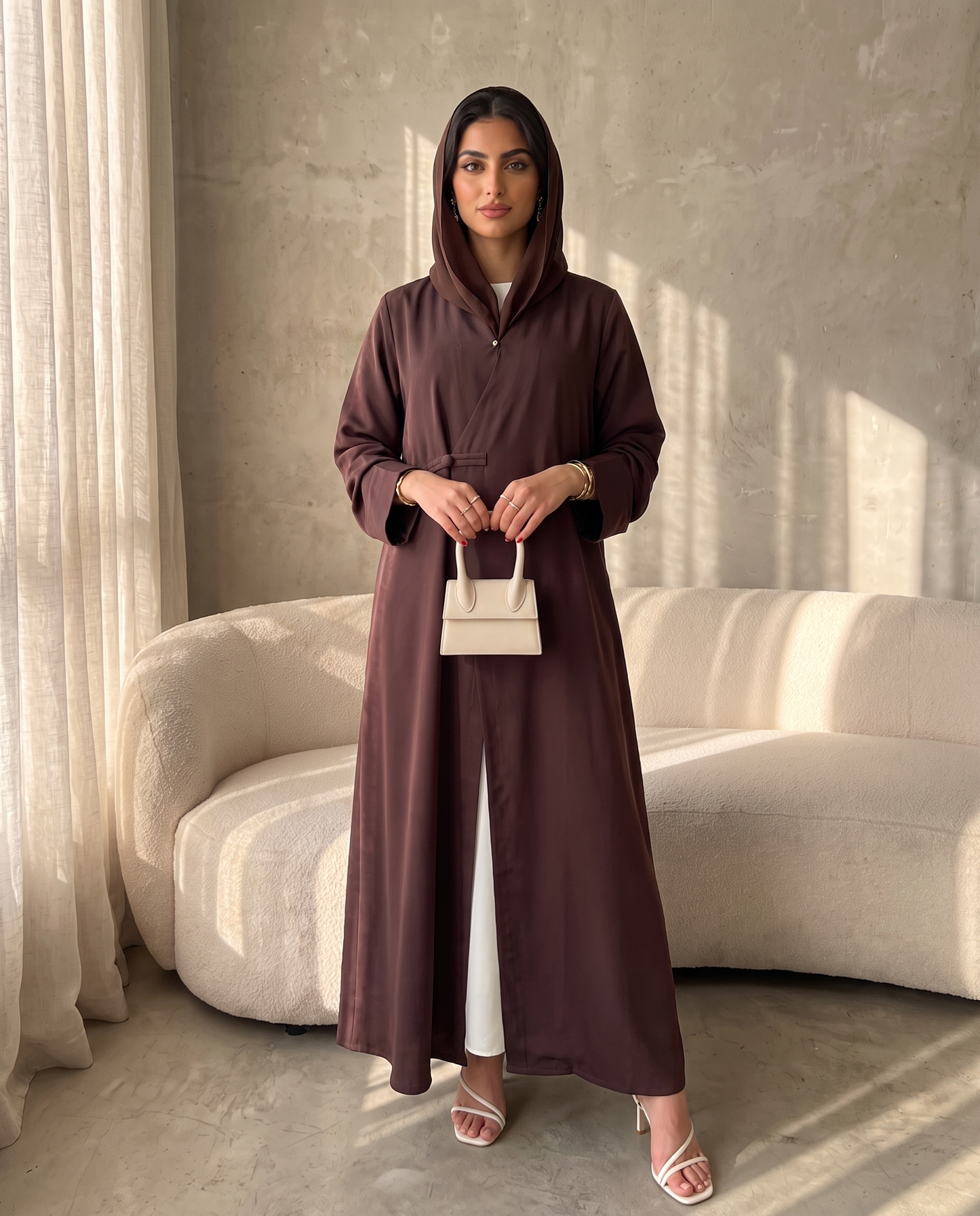 Modern Wrap-Style Brown Abaya with Soft Flow