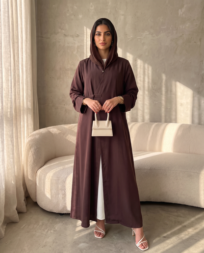 Modern Wrap-Style Brown Abaya with Soft Flow